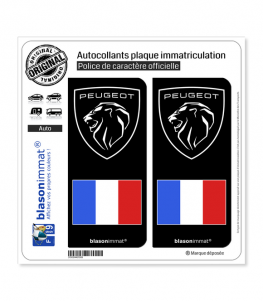 Peugeot - Drapeau France | Autocollant plaque immatriculation