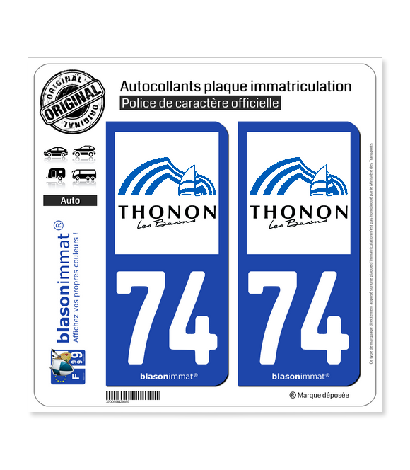 74 Thonon-les-Bains - Ville | Autocollant plaque immatriculation