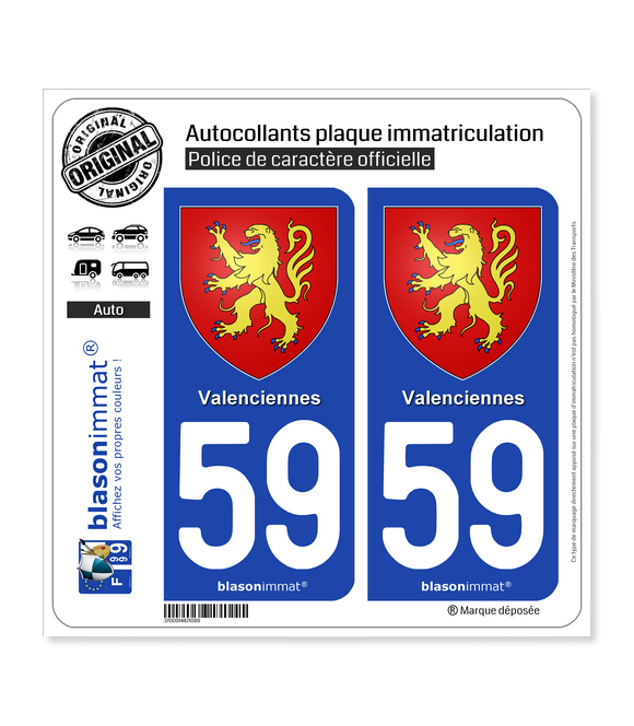 59 Valenciennes - Armoiries | Autocollant plaque immatriculation