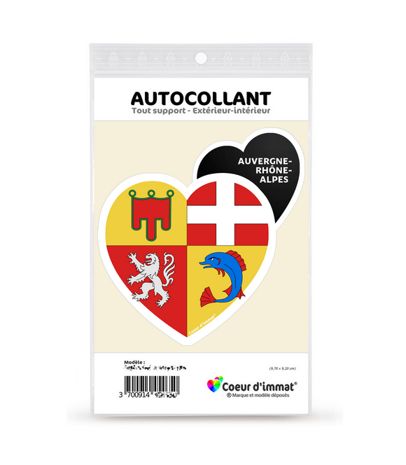 Auvergne-Rhône-Alpes - Blason | Autocollant Coeur j'aime