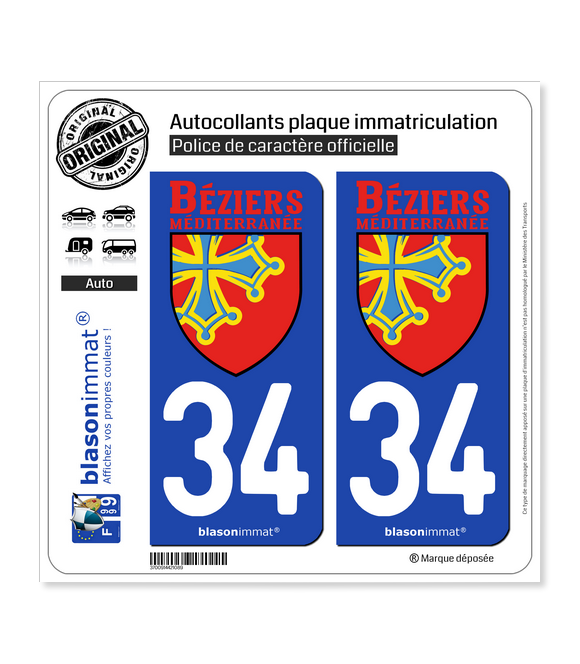34 Béziers - Méditerranée | Autocollant plaque immatriculation