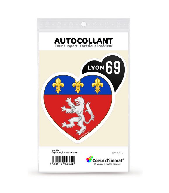 Lyon 69 - Blason | Autocollant Coeur j'aime