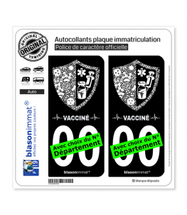 Vacciné - Blason | Autocollant plaque immatriculation (Fond Noir)