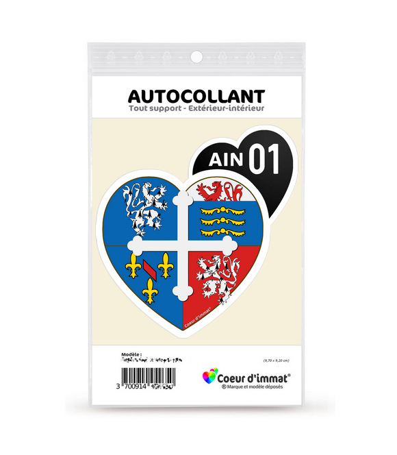 Ain 01 - Blason | Autocollant Coeur j'aime