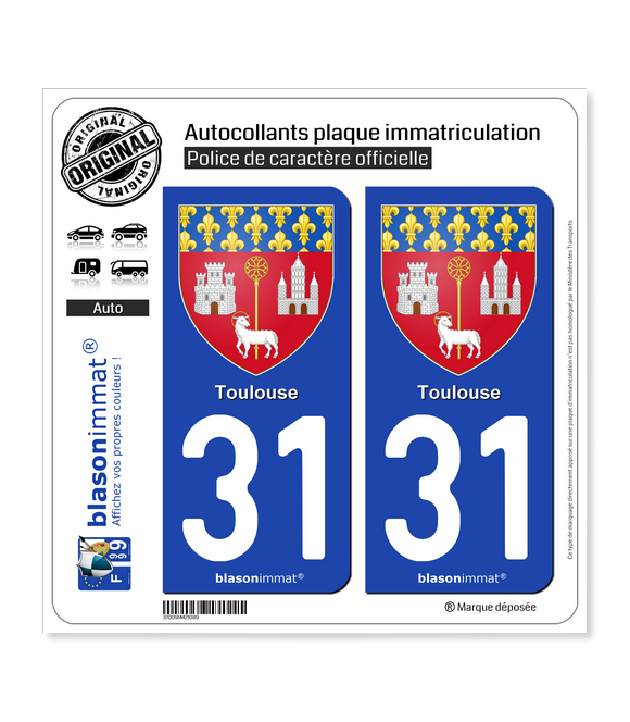 31 Toulouse - Armoiries | Autocollant plaque immatriculation