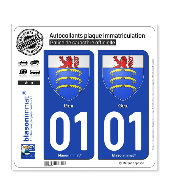01 Gex - Armoiries | Autocollant plaque immatriculation