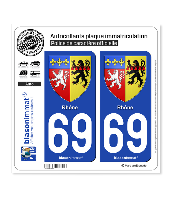 69 Rhône - Armoiries | Autocollant plaque immatriculation