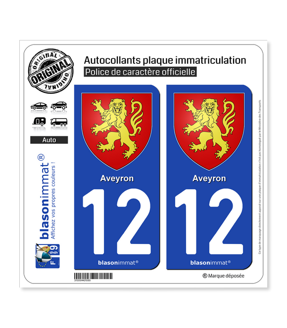 12 Aveyron - Armoiries | Autocollant plaque immatriculation