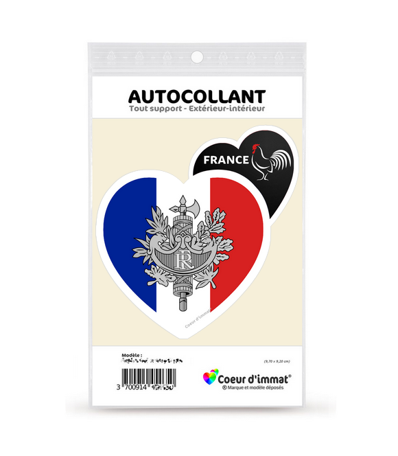 France - Armoiries Drapées | Autocollant Coeur j'aime