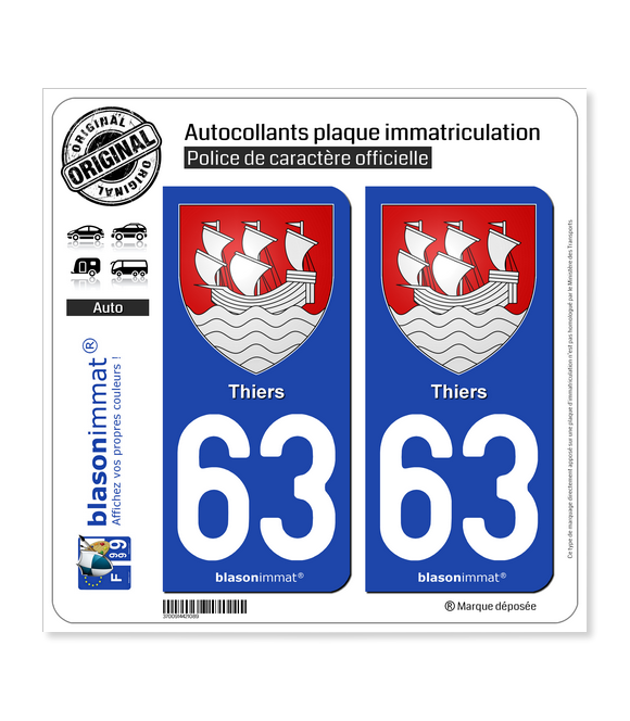 63 Thiers - Armoiries | Autocollant plaque immatriculation