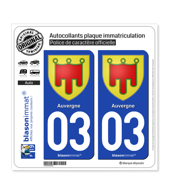 03 Auvergne - Armoiries | Autocollant plaque immatriculation