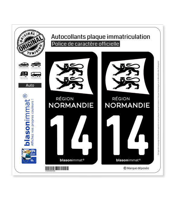 14 Normandie - LogoType Black | Autocollant plaque immatriculation