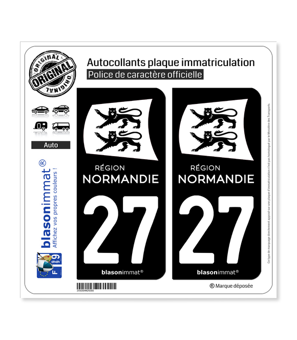 27 Normandie - LogoType Black | Autocollant plaque immatriculation