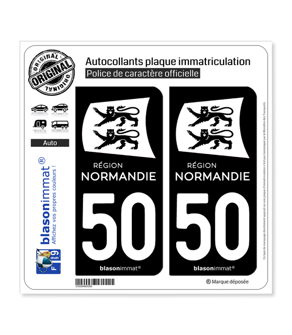 50 Normandie - LogoType Black | Autocollant plaque immatriculation