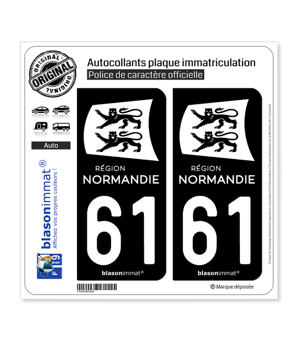 61 Normandie - LogoType Black | Autocollant plaque immatriculation