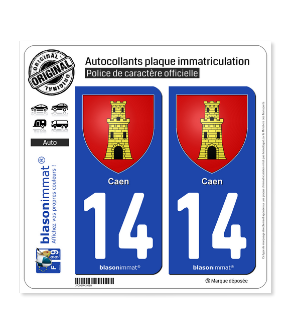 14 Caen - Armoiries | Autocollant plaque immatriculation