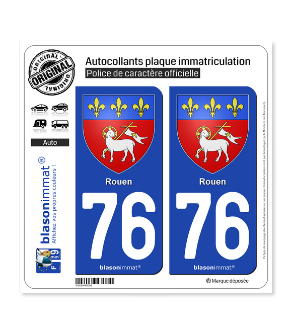 76 Rouen - Armoiries | Autocollant plaque immatriculation