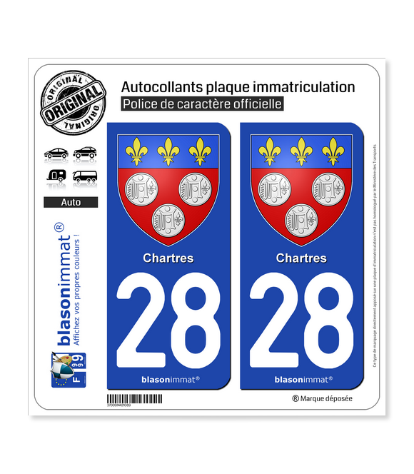 28 Chartres - Armoiries | Autocollant plaque immatriculation