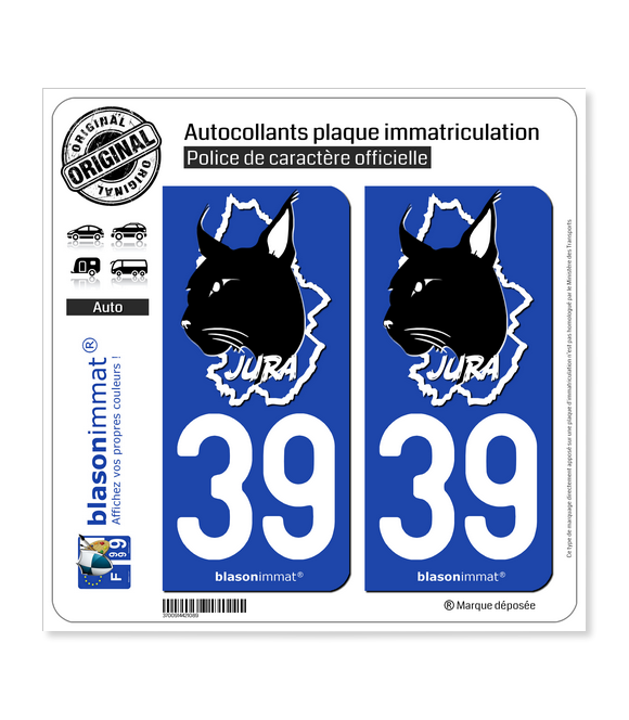 39 Jura - Authentique | Autocollant plaque immatriculation