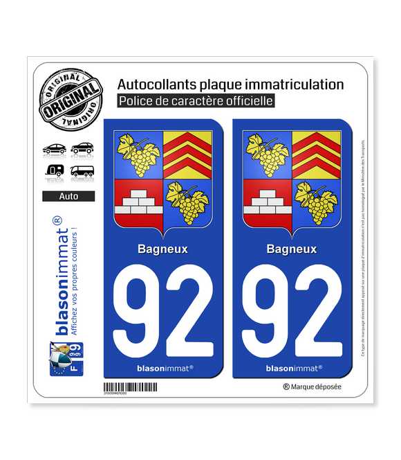 92 Bagneux - Armoiries | Autocollant plaque immatriculation