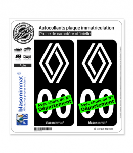 Renault - 2021 Blanc | Autocollant plaque immatriculation (Fond Noir)