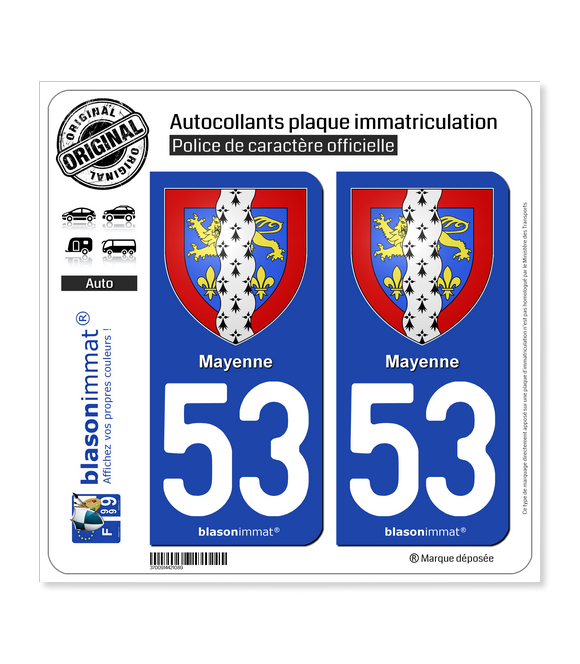 53 Mayenne - Armoiries | Autocollant plaque immatriculation
