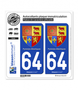 64 Pyrénées-Atlantiques - Armoiries | Autocollant plaque immatriculation