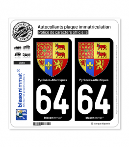 64 Pyrénées-Atlantiques - Armoiries | Autocollant plaque immatriculation