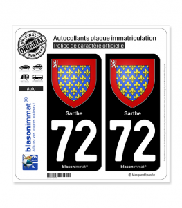 72 Sarthe - Armoiries | Autocollant plaque immatriculation (fond noir)
