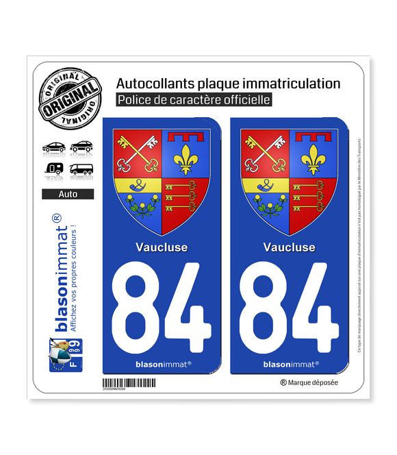 84 Vaucluse - Armoiries | Autocollant plaque immatriculation