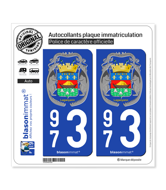 973 Guyane - Armoiries-II | Autocollant plaque immatriculation