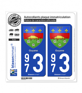 Adesivi Per Targa Auto 973 - Regione Guyane DROM - Set Di 2 Adesivi Anteriore E Posteriore 45x100 Mm