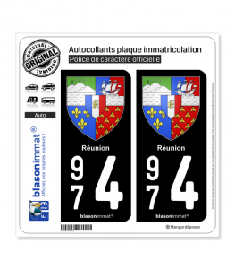 974 Réunion - Armoiries | Autocollant plaque immatriculation