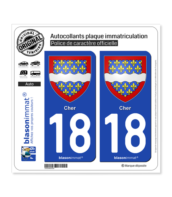 18 Cher - Armoiries | Autocollant plaque immatriculation