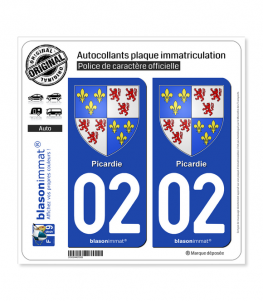 02 Picardie - Armoiries | Autocollant plaque immatriculation