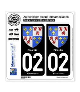 02 Picardie - Armoiries | Autocollant plaque immatriculation