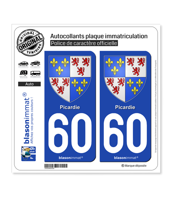 60 Picardie - Armoiries | Autocollant plaque immatriculation