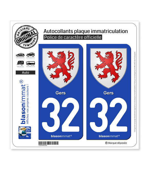 32 Gers - Armoiries | Autocollant plaque immatriculation