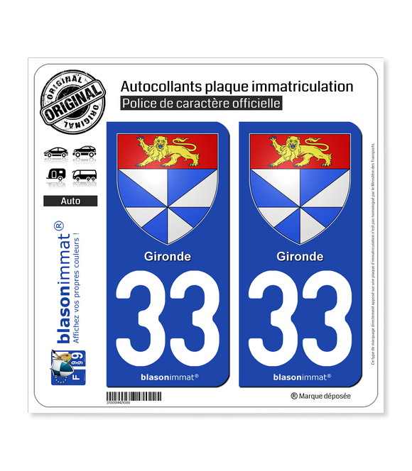 33 Gironde - Armoiries | Autocollant plaque immatriculation