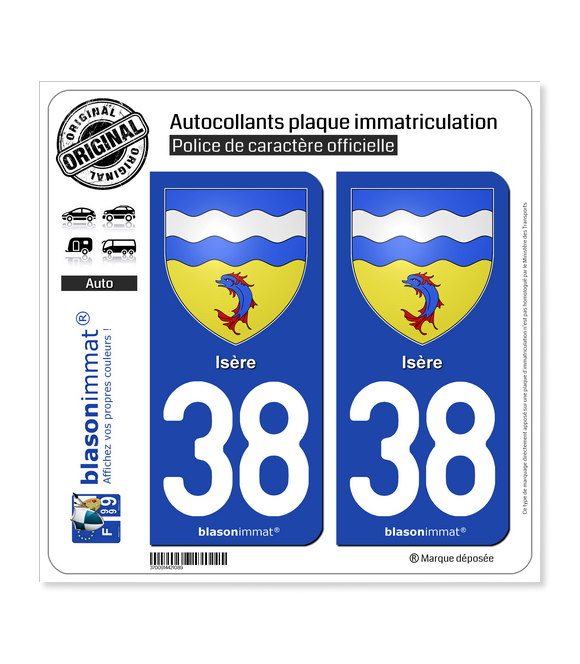 38 Isère - Armoiries | Autocollant plaque immatriculation