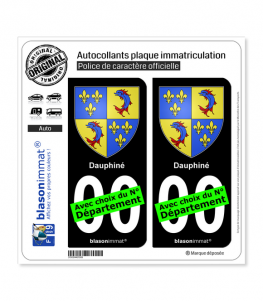 Dauphiné - Armoiries | Autocollant plaque immatriculation (fond noir)