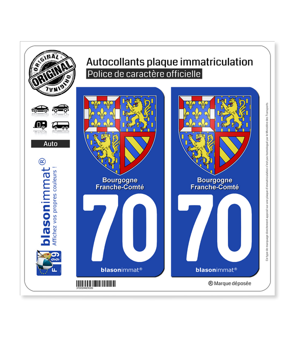 70 Bourgogne-Franche-Comté - Armoiries | Autocollant plaque immatriculation