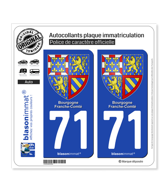 71 Bourgogne-Franche-Comté - Armoiries | Autocollant plaque immatriculation