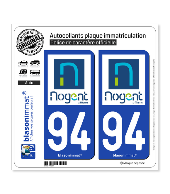 94 Nogent-sur-Marne - Ville | Autocollant plaque immatriculation