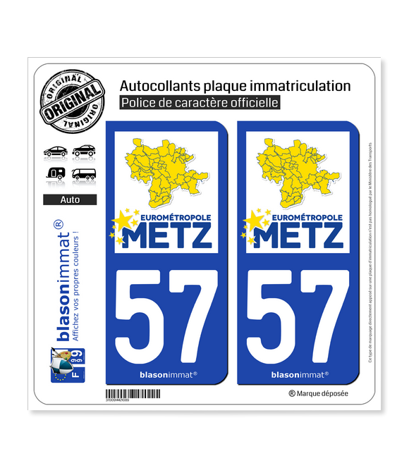 57 Metz - Métropole | Autocollant plaque immatriculation