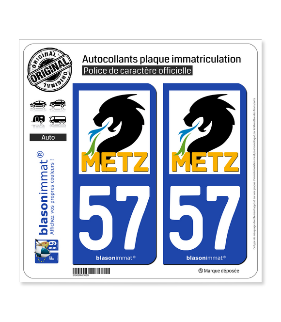 57 Metz - Ville | Autocollant plaque immatriculation