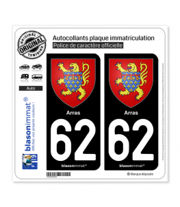 62 Arras - Armoiries | Autocollant plaque immatriculation (Fond noir)