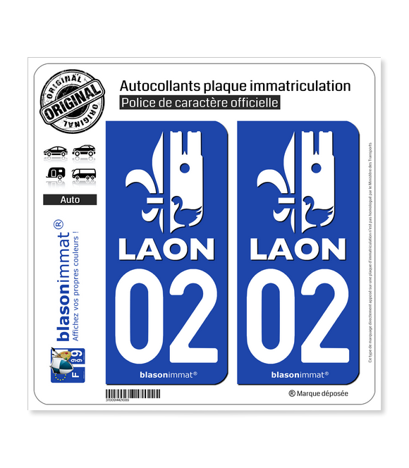 02 Laon - Ville | Autocollant plaque immatriculation