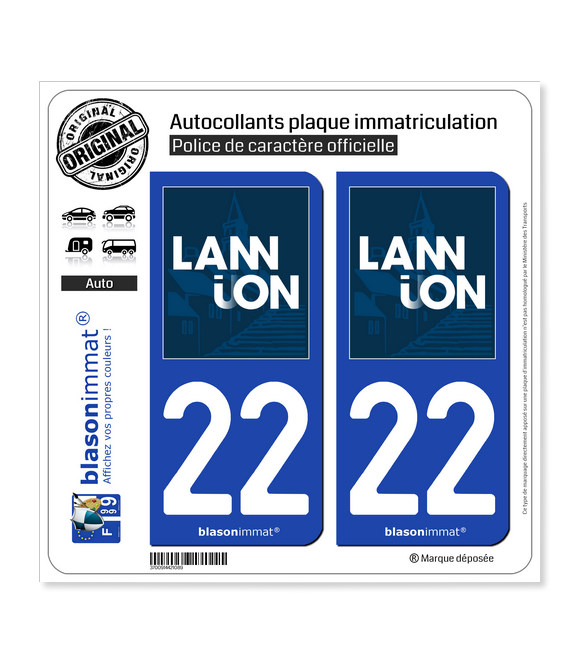 22 Lannion - Ville | Autocollant plaque immatriculation