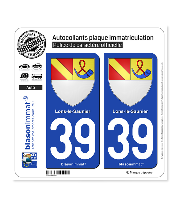 39 Lons-le-Saunier - Armoiries | Autocollant plaque immatriculation